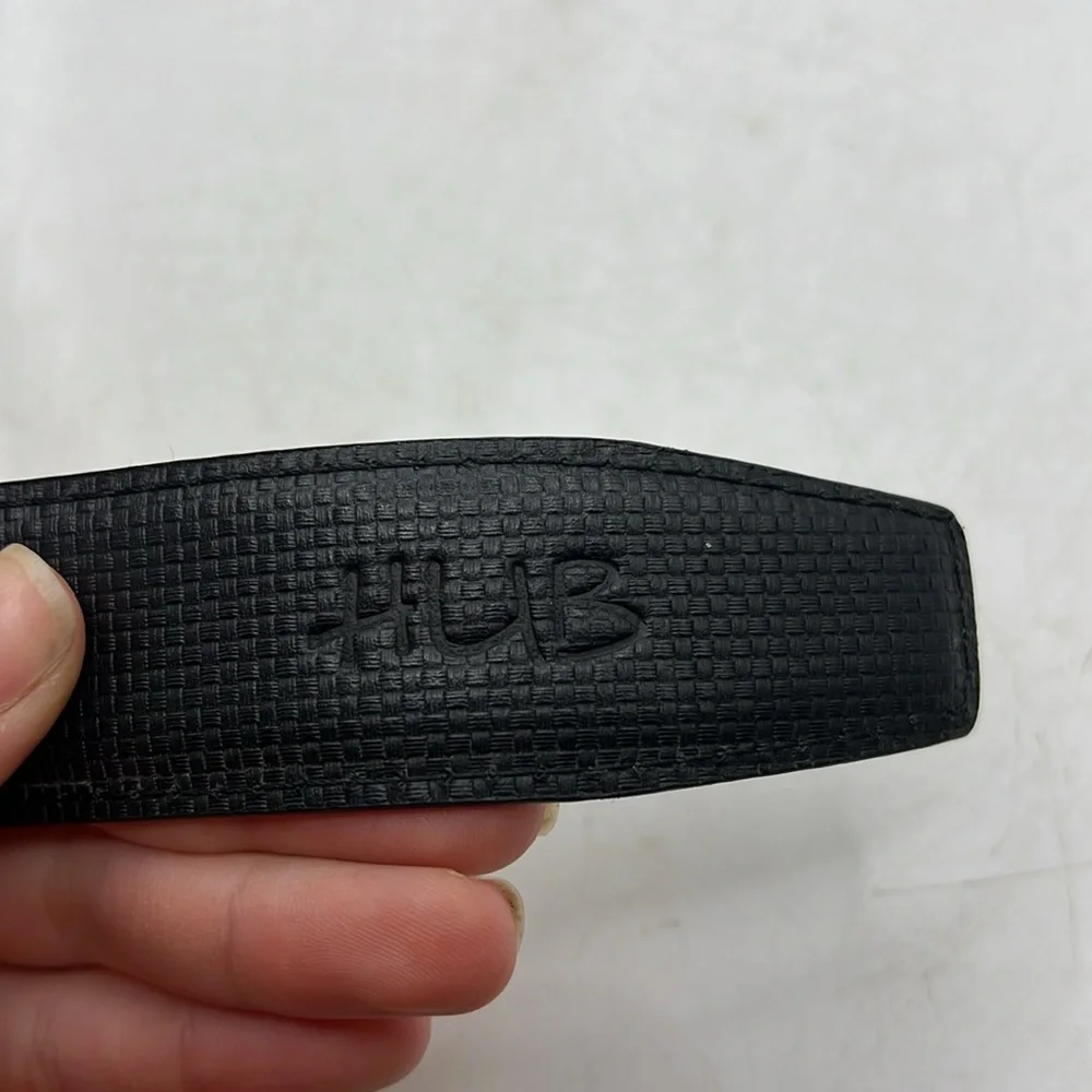 HUB Reversible Mens Belt Black Silver Smooth Textured